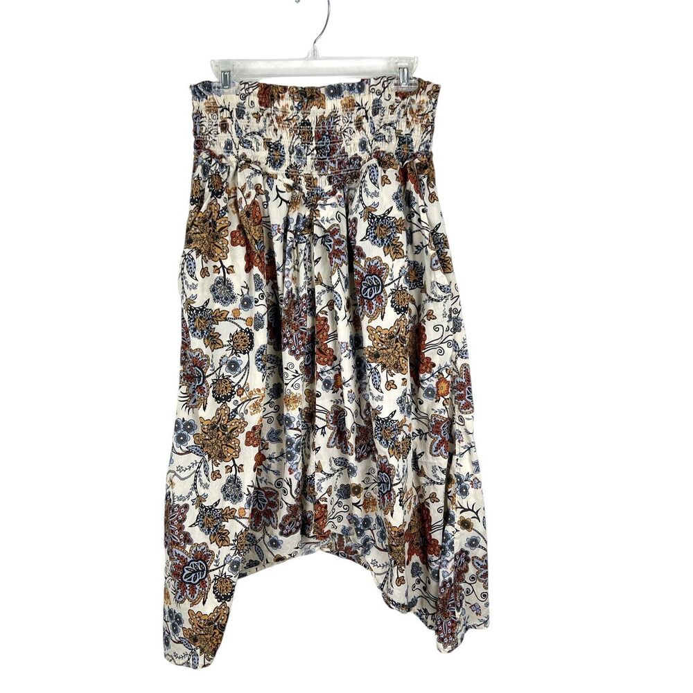 Elan Skirt Women Large Cream Floral Paisley High Waist Pull On w/ Pockets Boho